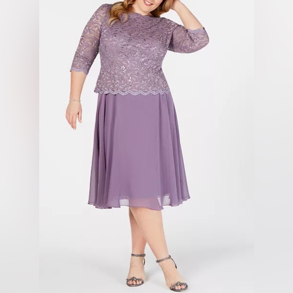 Alex Evenings Sequins Lace Chiffon Dress Purple Sz 22W